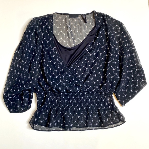 Apostrophe black and white Blouse with flowy Sleeves size large - Picture 1 of 6